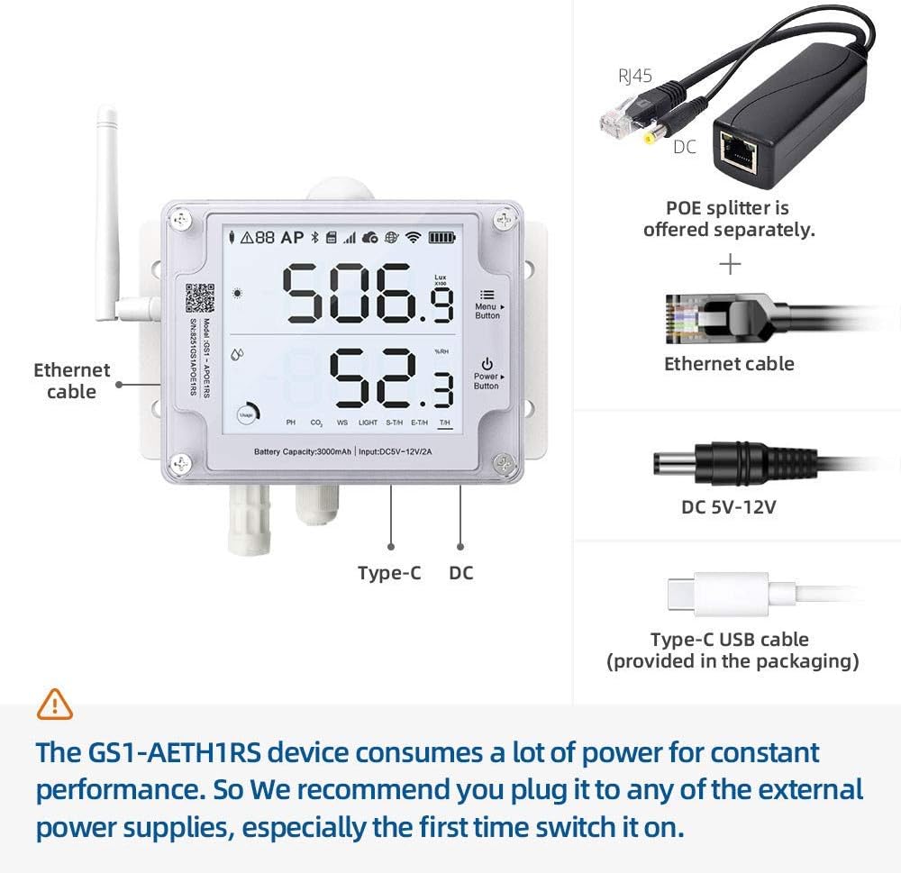 Ubibot GS1-AETH1RS + TH30S-B Ethernet Thermometer Hygrometer, WiFi Temperature Humidity Sensor, Digital Temperature Data Logger, Free App Email Alert(2.4GHz WiFi  RJ45 Ethernet, no hub Required)