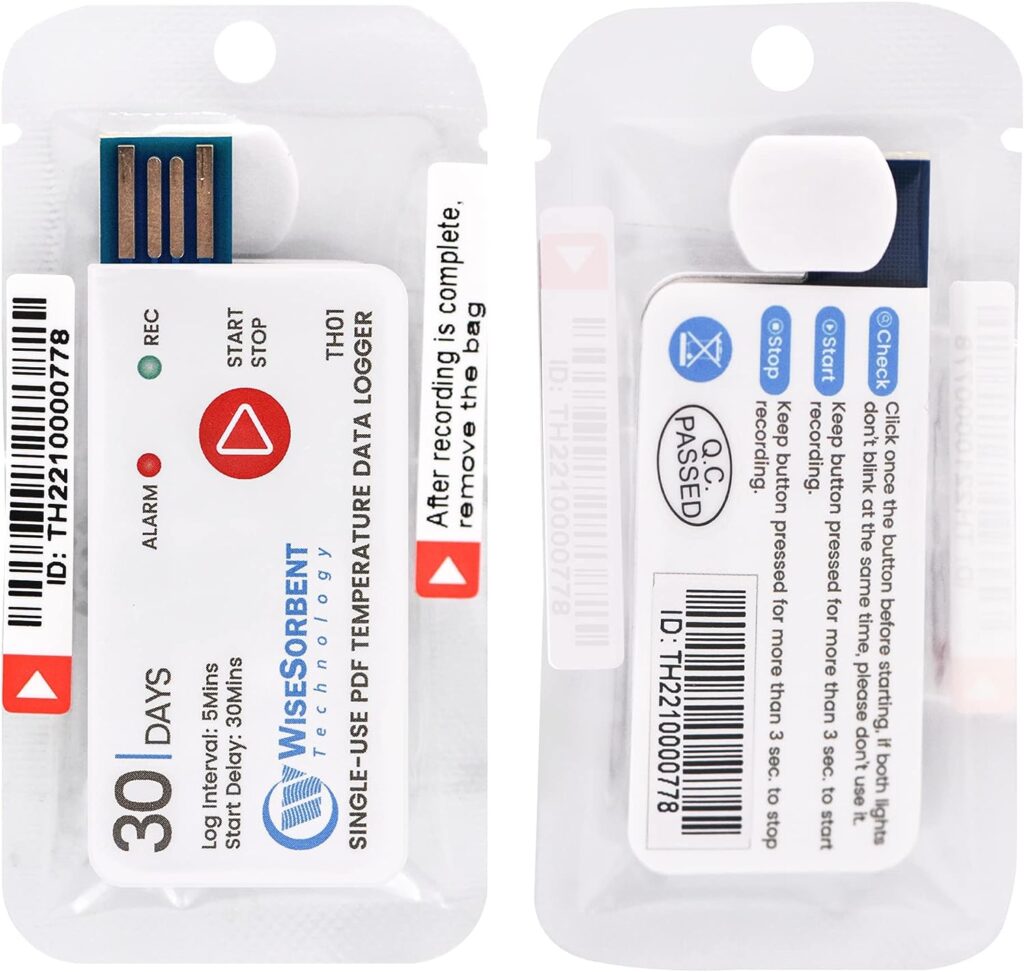 Wisesorb 1 Pack USB Temperature Data Logger 10000 Records Cover 30days Use for Single-use Trip Cold Chain Fresh Tag, IP67