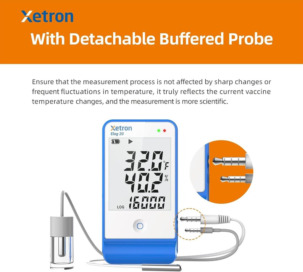 Xetron Elog20 Temperature Data Logger,Waterproof Temperature Recorder with Detachable Buffered Probe, Fridge Temperature Monitor up to 16000 Points,PDF Report,This Years Latest Production