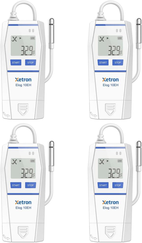 Xetron Multi-Use Temperature Humidity Data Logger with External Probe,32000 Points Reusable Recorder for Cold Chain, PDF Report, Calibration Certificate Elog10EH (4 Pack）Upgrade RC-5