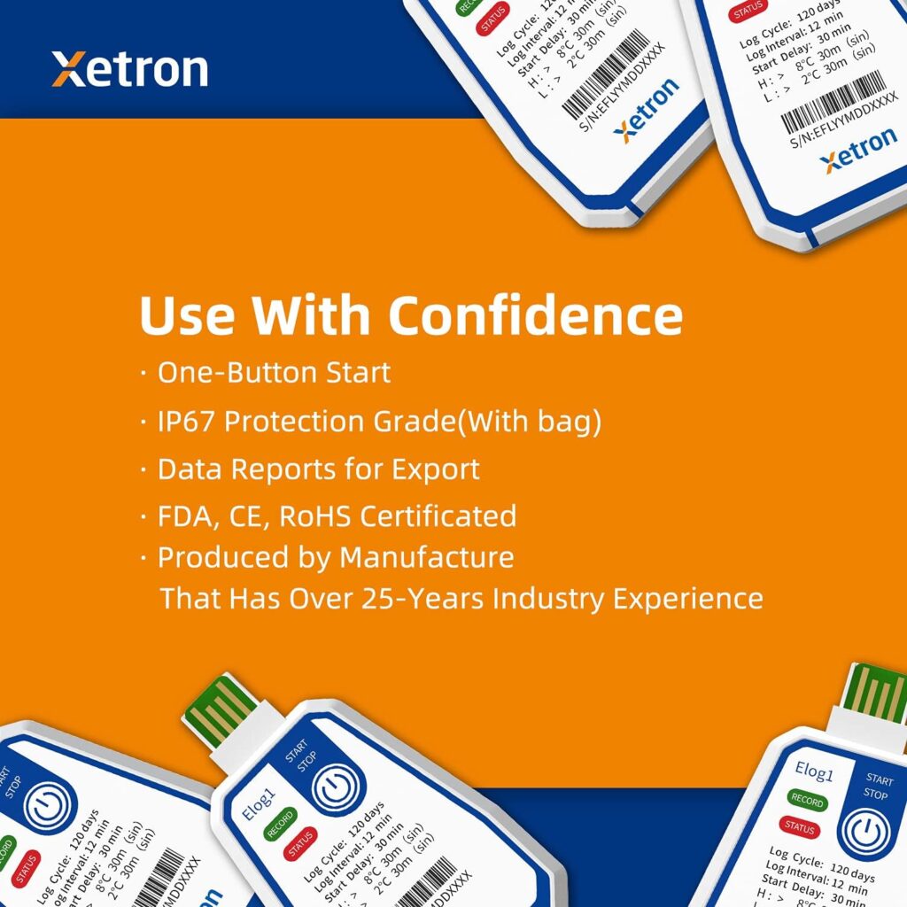 Xetron Single Use Temperature Data Logger 150 Day,USB Temp Recorder,Disposable Data Logging Thermometer Automatic Continuous for Cold Supply Chain Transportation of Medicine and Food USW