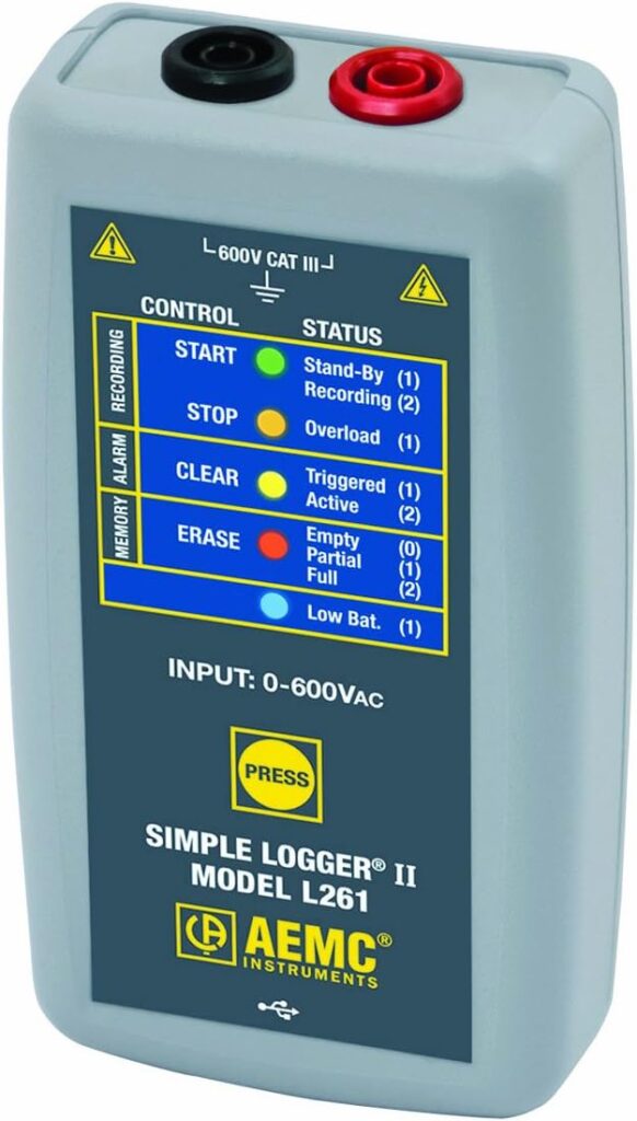 AEMC-212605 L261 Single-Channel AC Voltage Simple Logger II, Resistance, 600V AC/DC Voltage