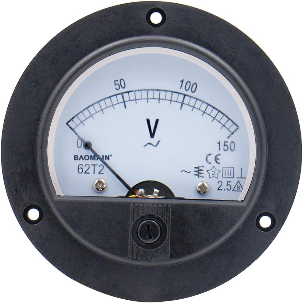 Baomain Round Voltmeter Voltage Meter 62T2 Gauge Analog Panel Class 2.5 AC 150V