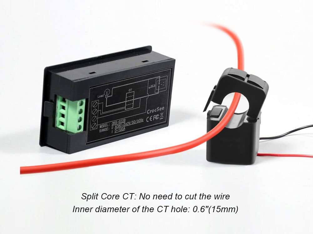 CrocSee AC 80-260V 100A CRS-022B LCD Display Digital Current Voltage Power Energy Frequency Power Factor Multimeter Ammeter Voltmeter with 100A Split Core Current Transformer