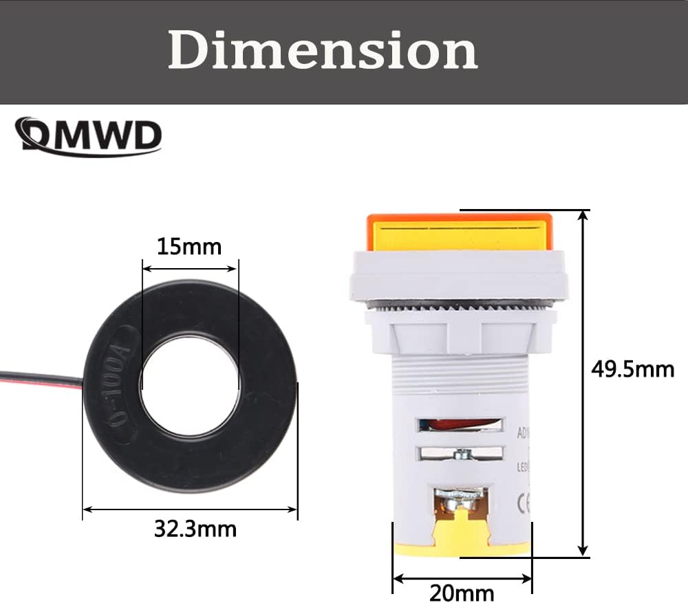 DMWD Amp Voltage Meter, 22mm Square Dual Display Panel Voltmeter Ammeter AC 0-100A 60-500V Meter Indicator LED Display Voltmeter, Voltage Tester Current Detector(Yellow)