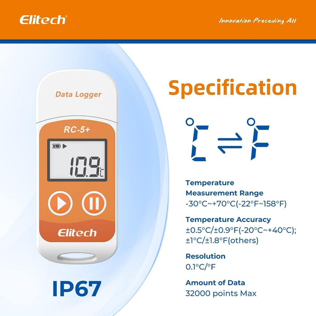 Elitech RC-5+Digital PDF USB Temperature Data Logger Reusable Recorder Refrigerator Thermometer 32000 Points High Accuracy