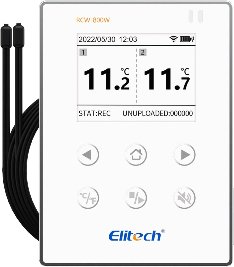 Elitech Wireless Digital Data Logger Remote Real-Time Temperature Monitor Cloud Data Storage WiFi Communication Dual External Temp Probe, RCW-800W-TDE(-40~176℉) with Basic Cloud Service