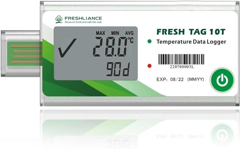 Freshliance LCD Temperature Data Logger, Single Use USB Temperature Recorder with PDF or CSV Report, 65000 Readings -22℉~158℉ High Accuracy, 90days, 10pack, Fresh Tag10T