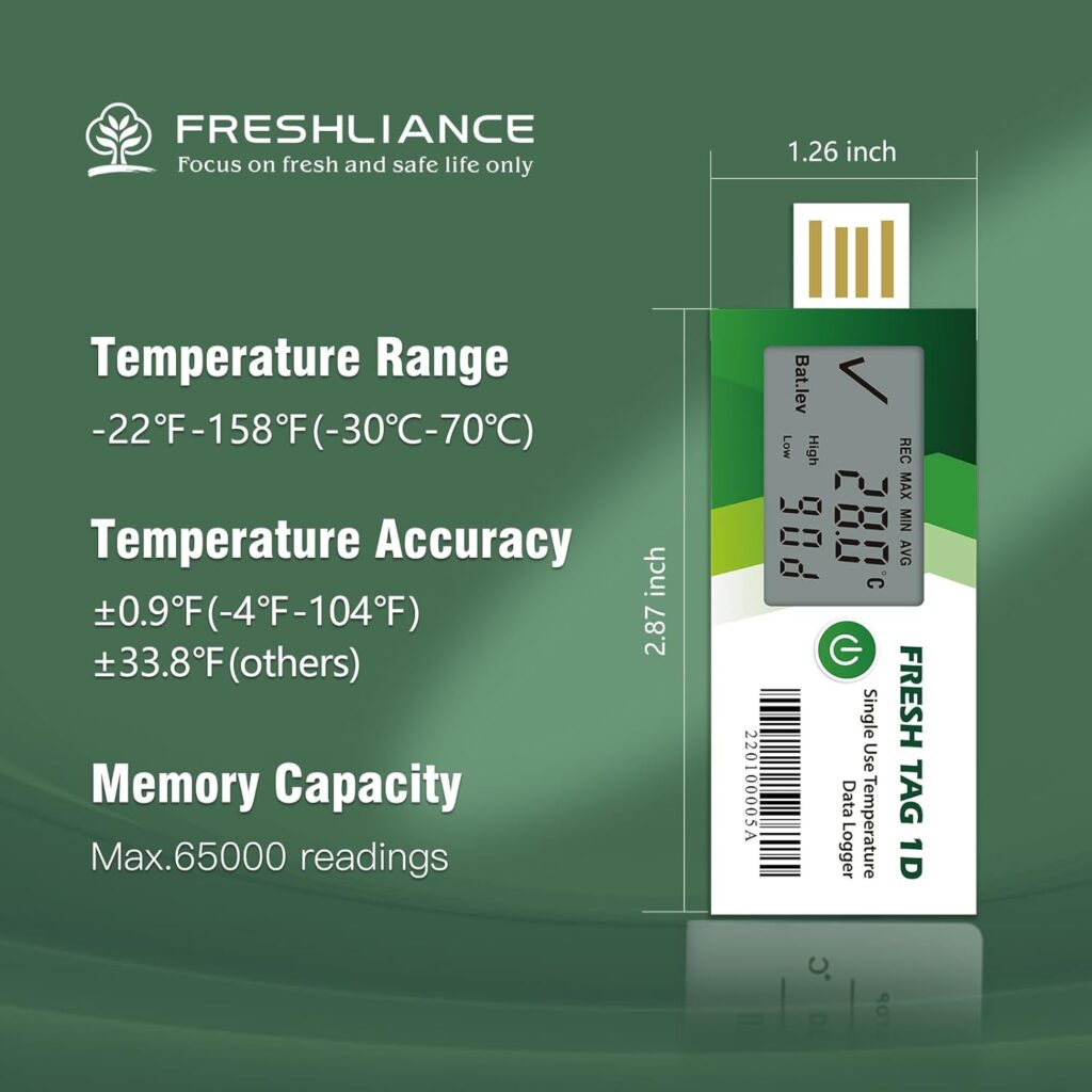 Freshliance Temperature Data Logger LCD Single Use with PDF Report 120Days 10Pack Fresh Tag1D