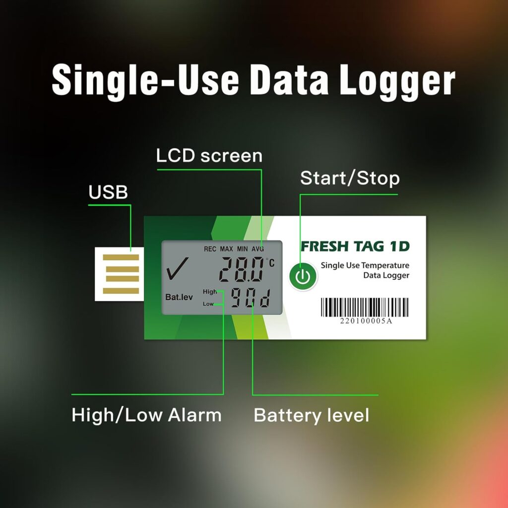 Freshliance Temperature Data Logger LCD Single Use with PDF Report 120Days 10Pack Fresh Tag1D