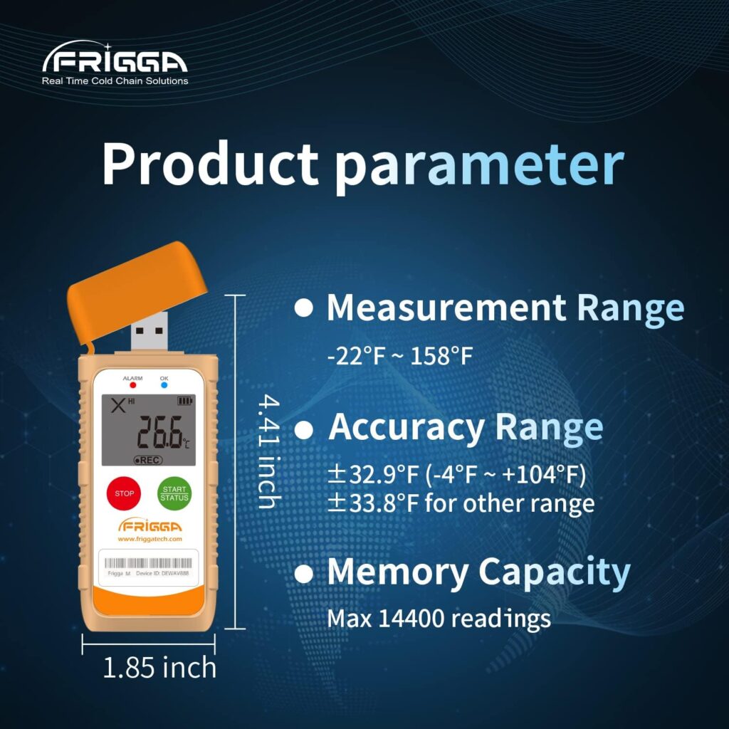 Frigga Temperature Data Logger LCD Single Use Digital Temperature Recorder 100 Days USB Temperature Loggers Cold Chain High Accuracy 14400 Points with PDF CSV Report,M1D