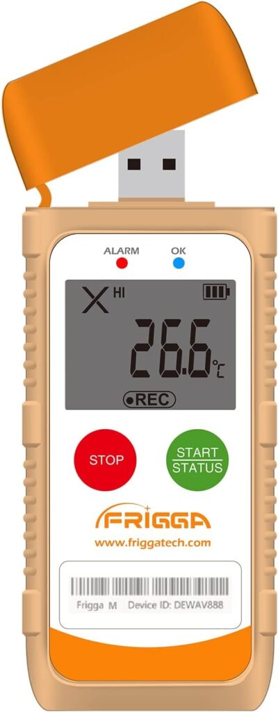 Frigga Temperature Data Logger LCD Single Use Digital Temperature Recorder 100 Days USB Temperature Loggers Cold Chain High Accuracy 14400 Points with PDF CSV Report,M1D