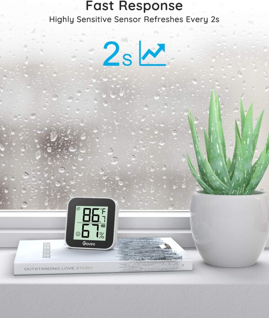 Govee Temperature Humidity Monitor 2-Pack, Indoor Room Thermometer Hygrometer with App Alert, Mini Bluetooth Digital Thermometer Humidity Sensor with Data Storage for Home Greenhouse Cellar