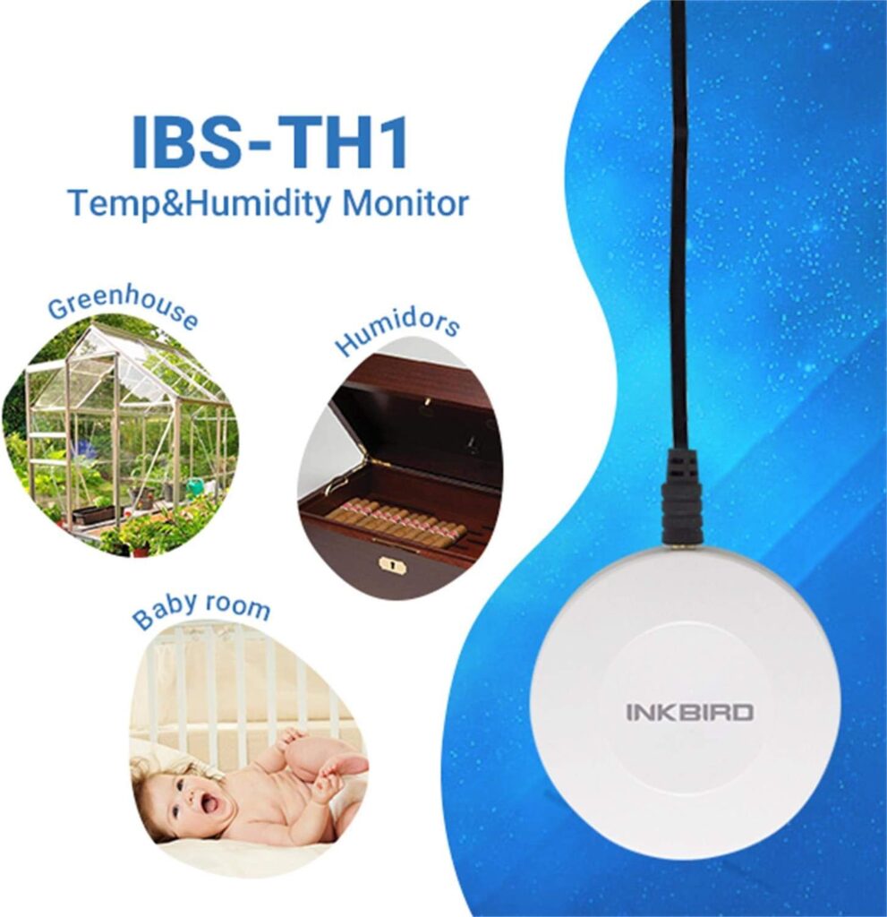 Inkbird Thermometer and Hygrometer Smart Sensor Data Logger with Waterproof External Probe Magnet Alert for Android and iOS Used for Food Storage Brewing Reptiles Instrument IBS-TH1.