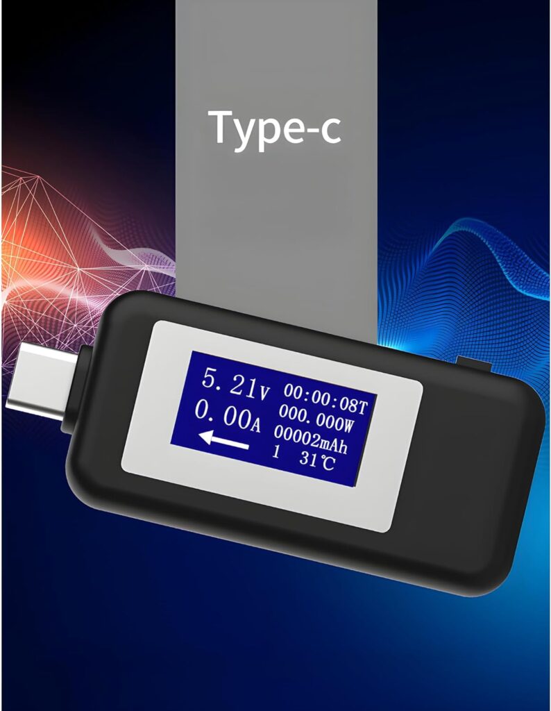 JacobsParts USB C Power Meter: Digital LCD Voltage Current Load Tester for Tablets, Laptops, and More