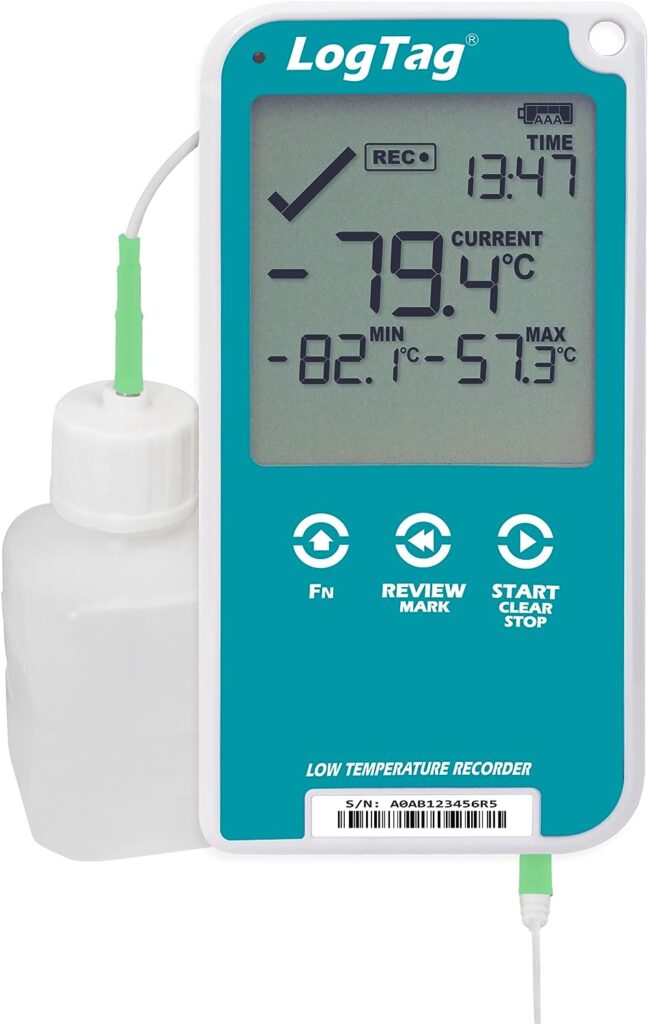 LogTag UTREL30-16 Single Channel Kit Includes: Data Logger, ST10M-15 External Probe with Buffer Bottle, Wall Mount Bracket  NIST Calibration Certificate, Blue/White