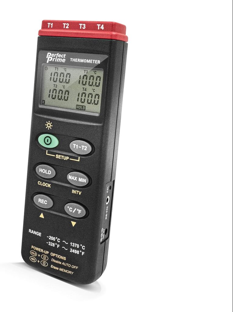 PerfectPrime TC0309, 4-Ch Thermocouple Thermometer K Type Datalogger with USB PC software/RS232 output