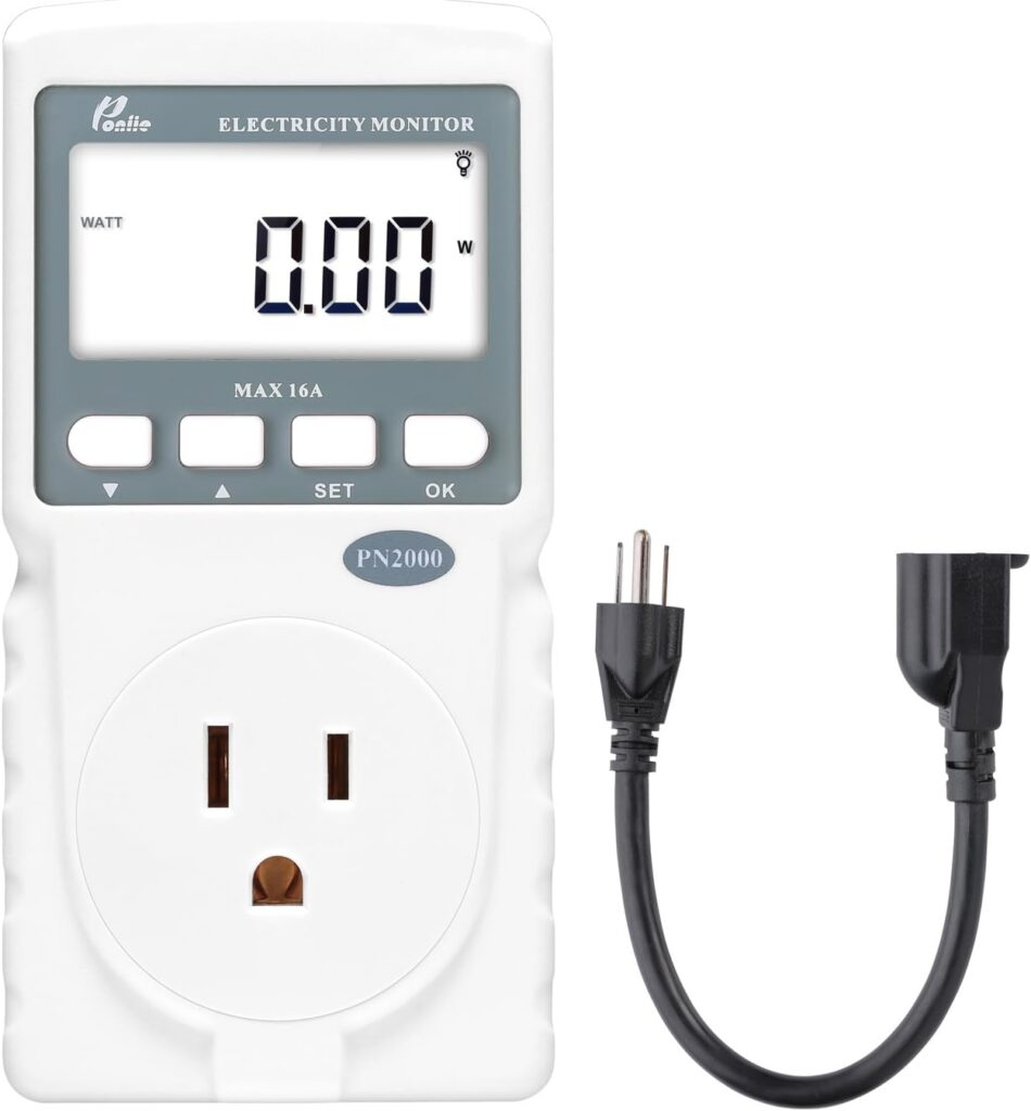 Poniie PN2000 Plug-in Kilowatt Electricity Usage Monitor Electrical Power Consumption Watt Meter Tester w/Extension Cord