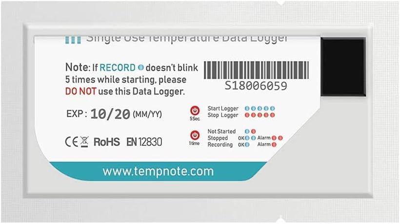 Single Use Temperature Data Logger (Range: -22°F to 158°F) for Vaccine Box, Pharma, Food Industry, Chemicals, Hatchery Model: Tempnote Lite V2.0 (Pack of 2)