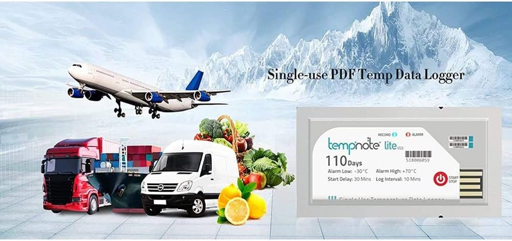 Single Use Temperature Data Logger (Range: -22°F to 158°F) for Vaccine Box, Pharma, Food Industry, Chemicals, Hatchery Model: Tempnote Lite V2.0 (Pack of 2)