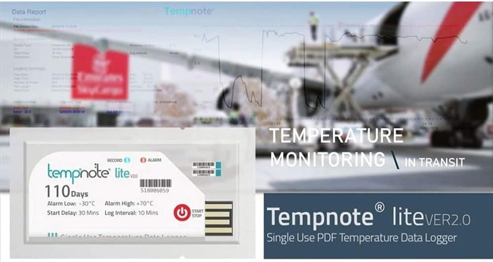 Single Use Temperature Data Logger (Range: -22°F to 158°F) for Vaccine Box, Pharma, Food Industry, Chemicals, Hatchery Model: Tempnote Lite V2.0 (Pack of 2)