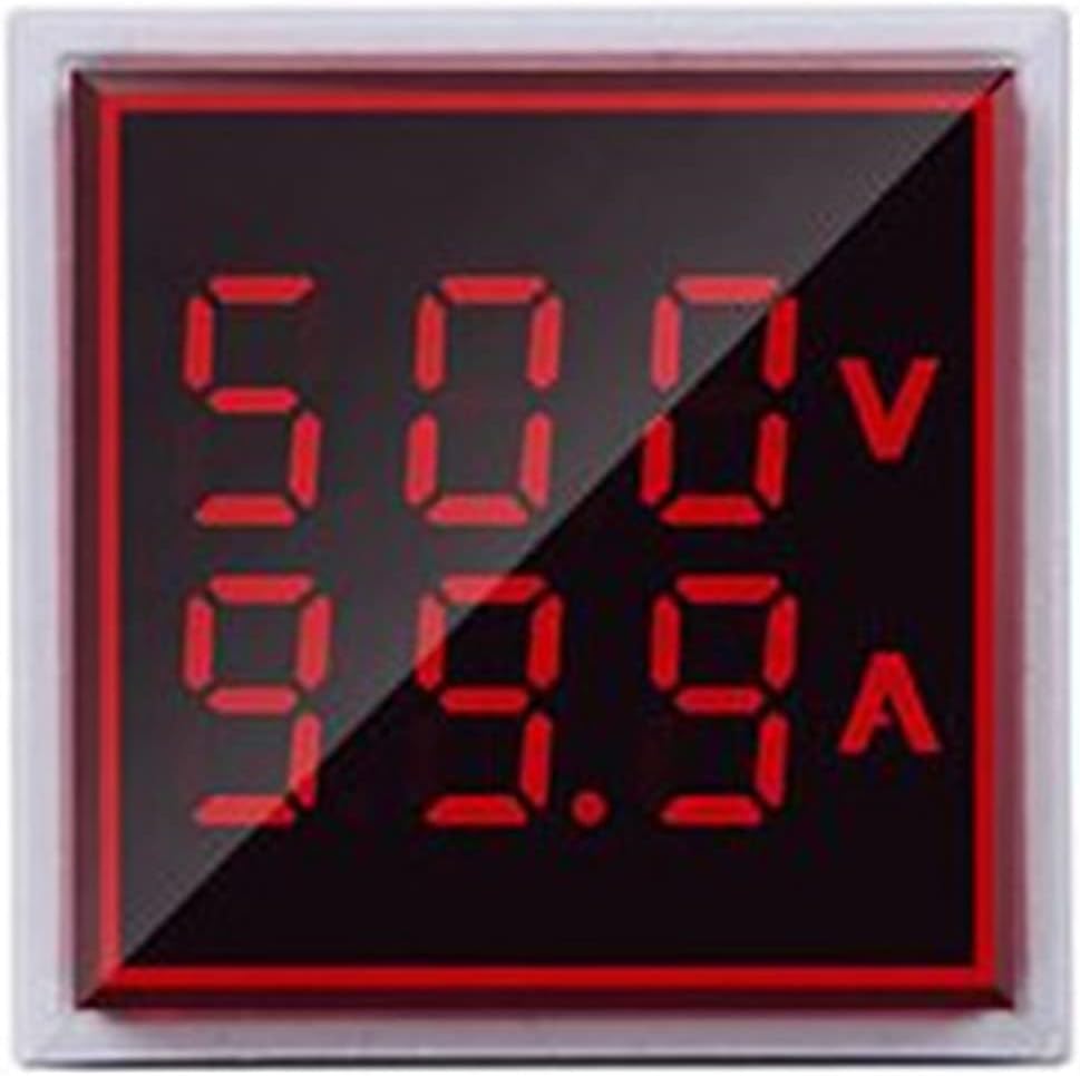 Szliyands AC Current and Voltage Indicator with Two-Digit Display, 22mm Square Head LED Multi-Function Measuring Instrument Monitor (Red)