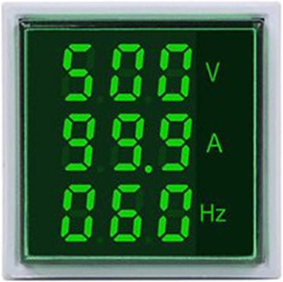 Szliyands with Three-Digit Display AC Current, Voltage, Frequency Indicator, 22mm Square Head LED Multi-Function Measuring Instrument Monitor (Green)