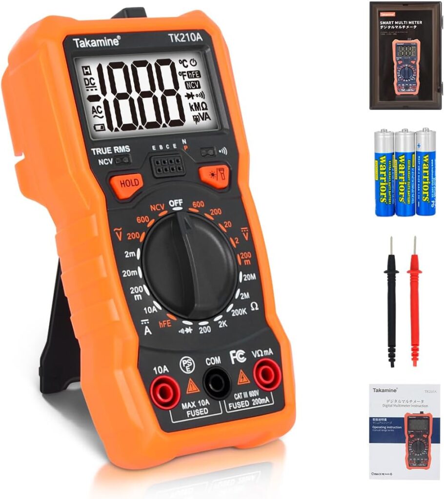 Takamine Digital Multimeter with Ohm Tester and Volt Amp Test Meter,DC AC Digital Voltmeter,NCV Function, Lighting, Bracket and Magnetic Suction Function,Measures Voltage Current Resistance Diodes