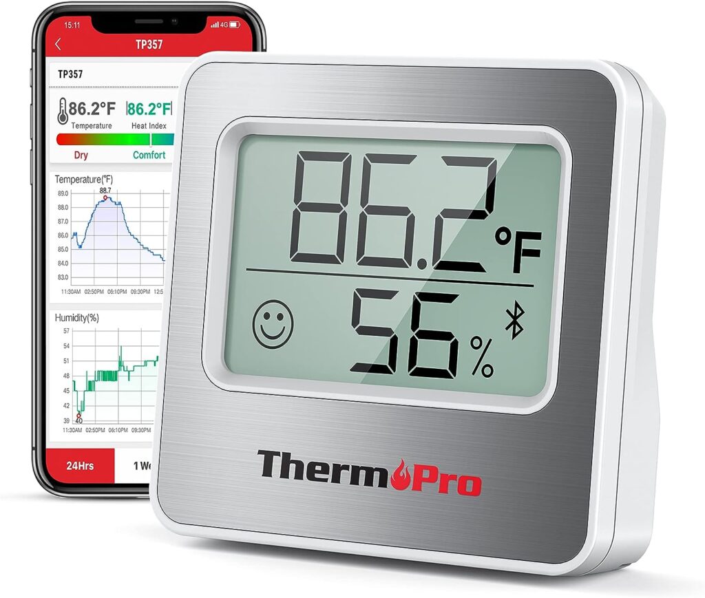 ThermoPro TP357 Digital Hygrometer Indoor Thermometer of 260FT, Bluetooth Humidity Meter with Smart App, Room Humidity Gauge with Humidity Sensor