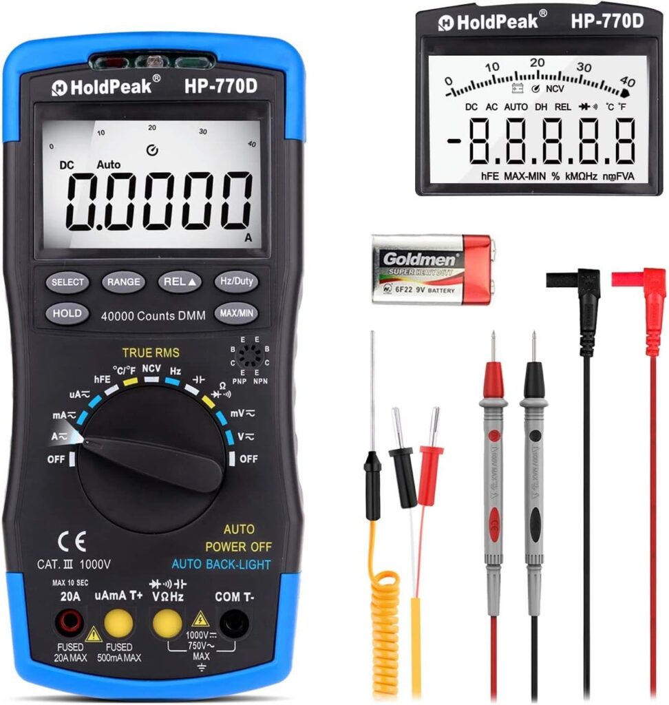 Digital Multimeter Autoranging AP-770D TRMS 40000Counts Multimeter Tester Voltmeter Ammeter with High Precision for NCV AC/DC Voltage Current Resistance Capacitance Frequency Diodes hFE Temperature