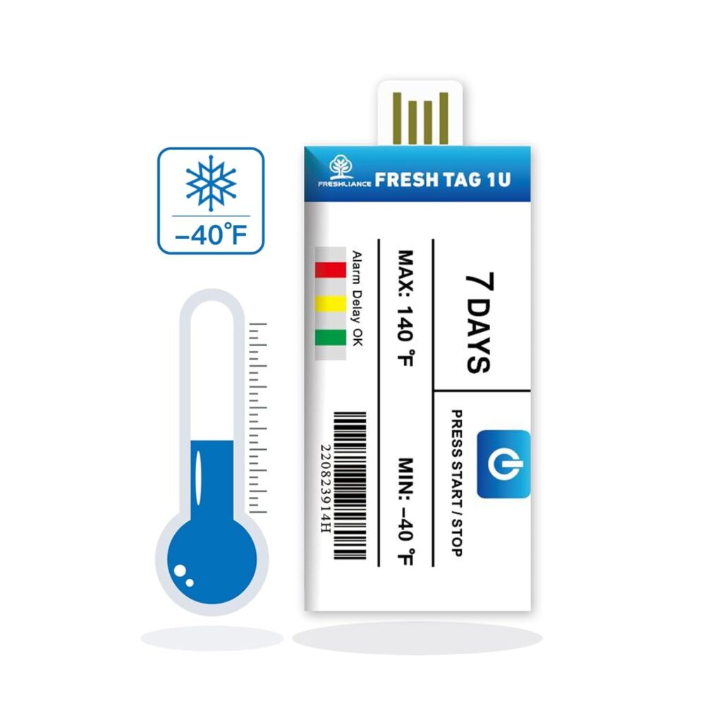 Freshliance 2packs Temperature Data Logger, -40℉~140℉ Single Use USB Temperature Recorder with PDF Report, 129600 Readings High Accuracy 120days for Cold Chain Transport, Fresh Tag 1U