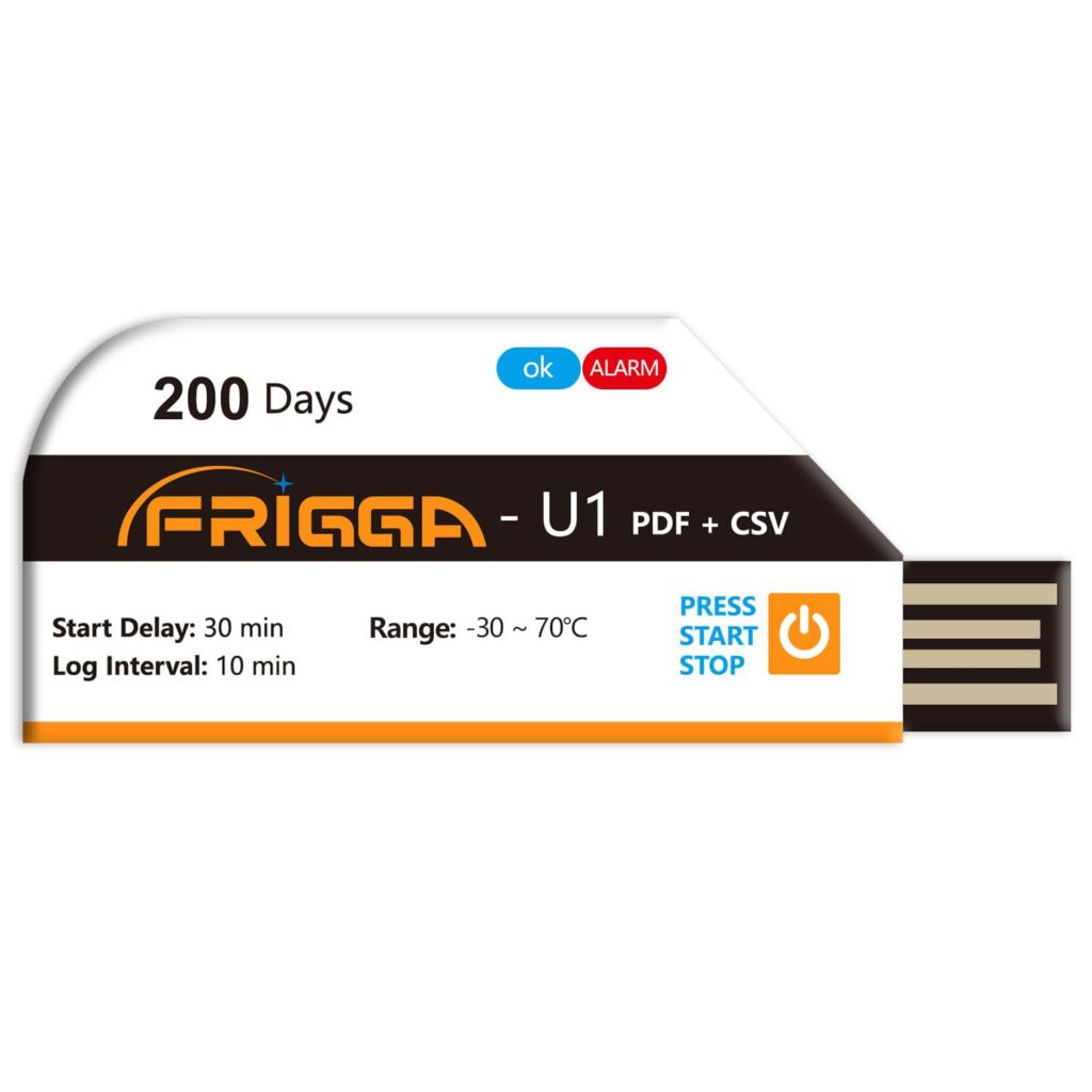 Frigga Temperature Data Logger Single Use Temperature Recorder 28800 Points USB Temperature Loggers High Accuracy 200 Days Cold Chain Transportation with PDF CSV Report,U1