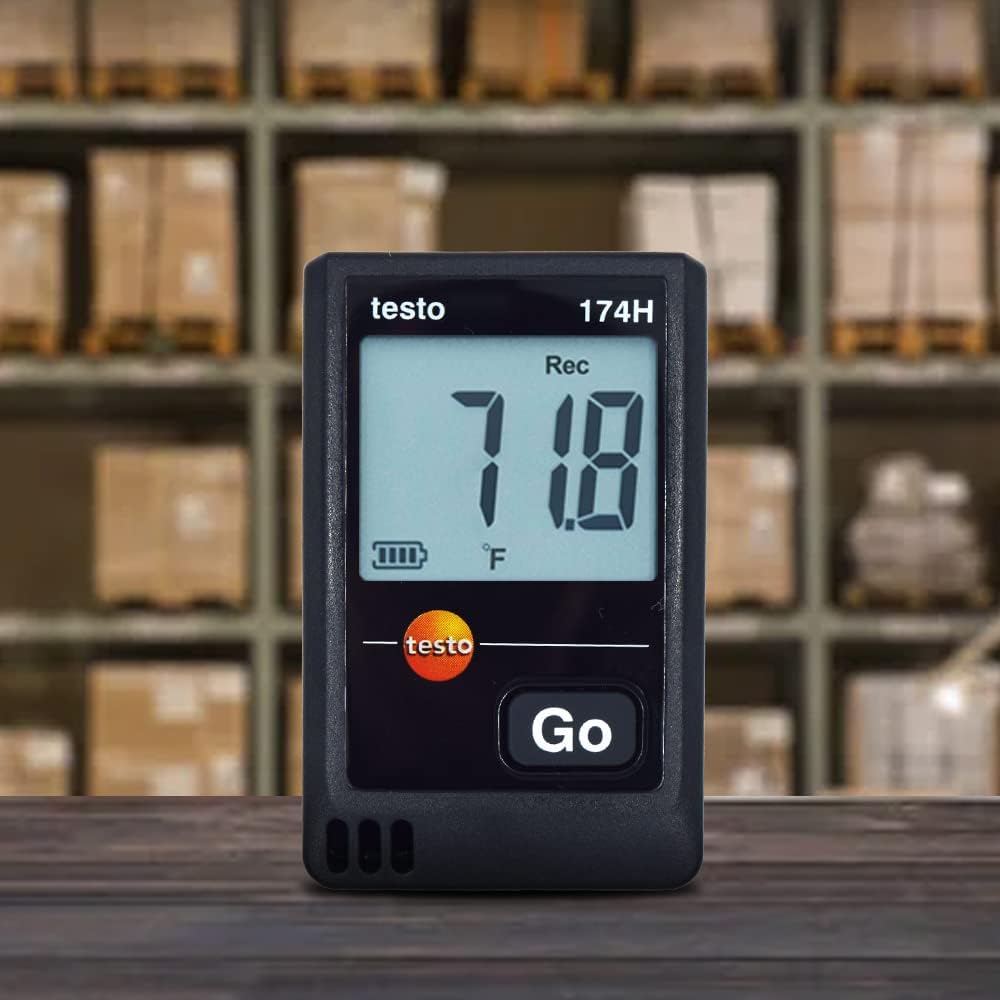 Multi Use Temperature Humidity Data Logger (16,000 Readings) for Food Industries, Pharmaceuticals, Blood Banks, Warehouses Along with Factory Calibration Certificate Model: Testo 174H