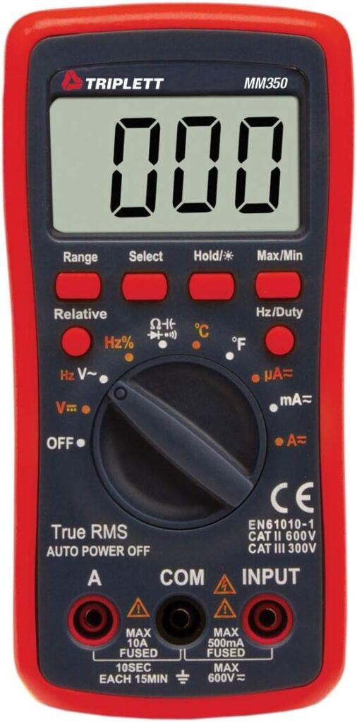 Triplett MM350 True RMS 4000 Count Manual Ranging Digital Multimeter - AC/DC Voltage, AC/DC Current, Resistance, Temperature, Diode, Continuity: Industrial  Scientific