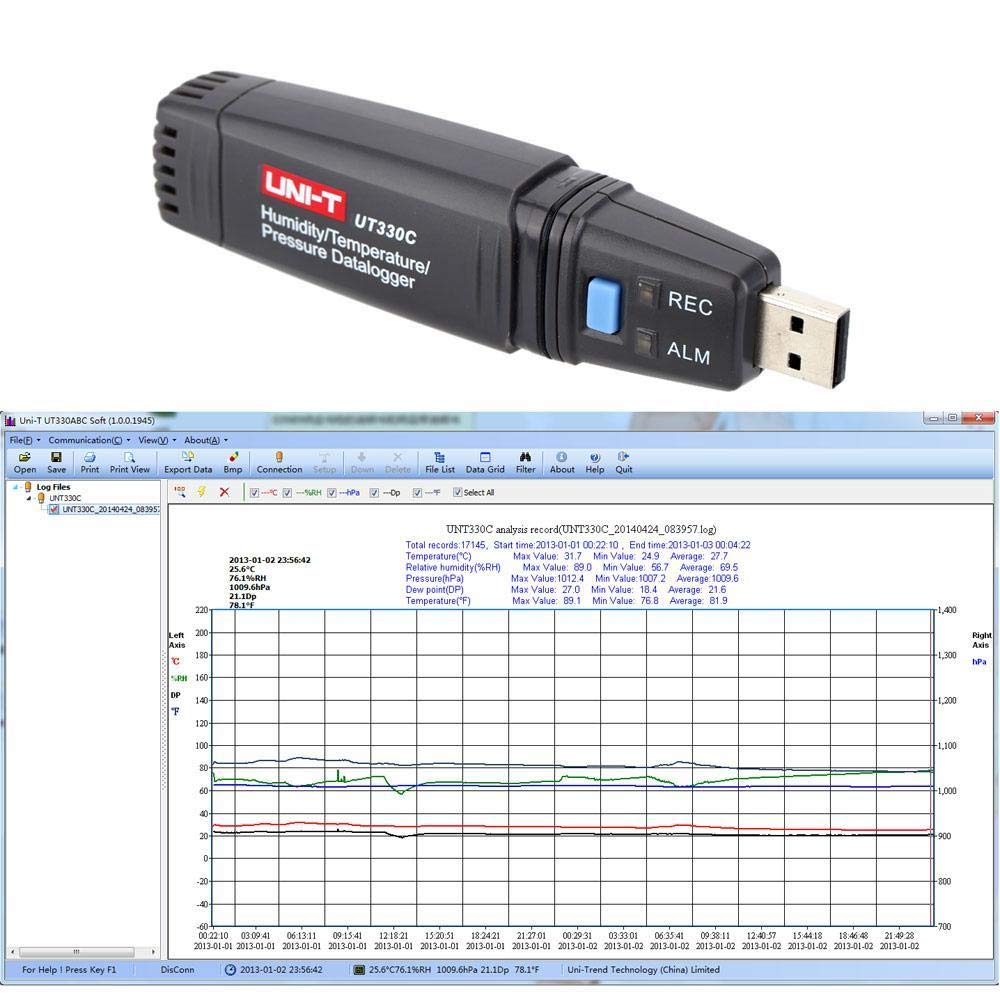 UNI-T UT330B/UT330C USB Datalogger; Temperature/Humidity/Atmospheric Pressure Measurement, Data Logging…