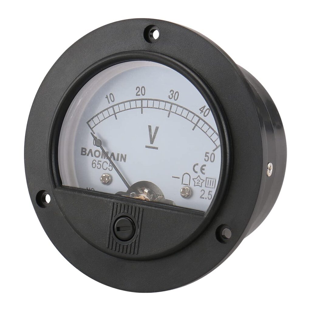 Baomain DC 50V Round Voltmeter Voltage Meter 65C5 Gauge Analog Panel Class 2.5 CE