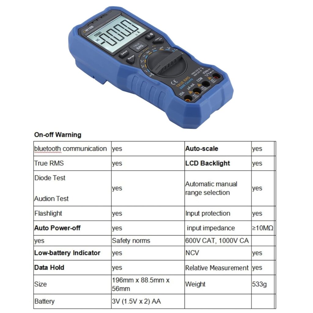 Digital Multimeter Data Logger Thermometer Kit OW18B Bluetooth Connected Large Display with Flashlight Data Logger Thermometer Kit NCV Non Contact Voltage Sense Auto Ranging