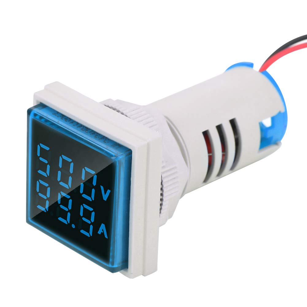 Oumefar 22mm 0-100A LED Digital Display AC Voltage Current Tester Indicator 60-500V Mini Voltage Meter Current Detector for Voltage Testing(Blue)