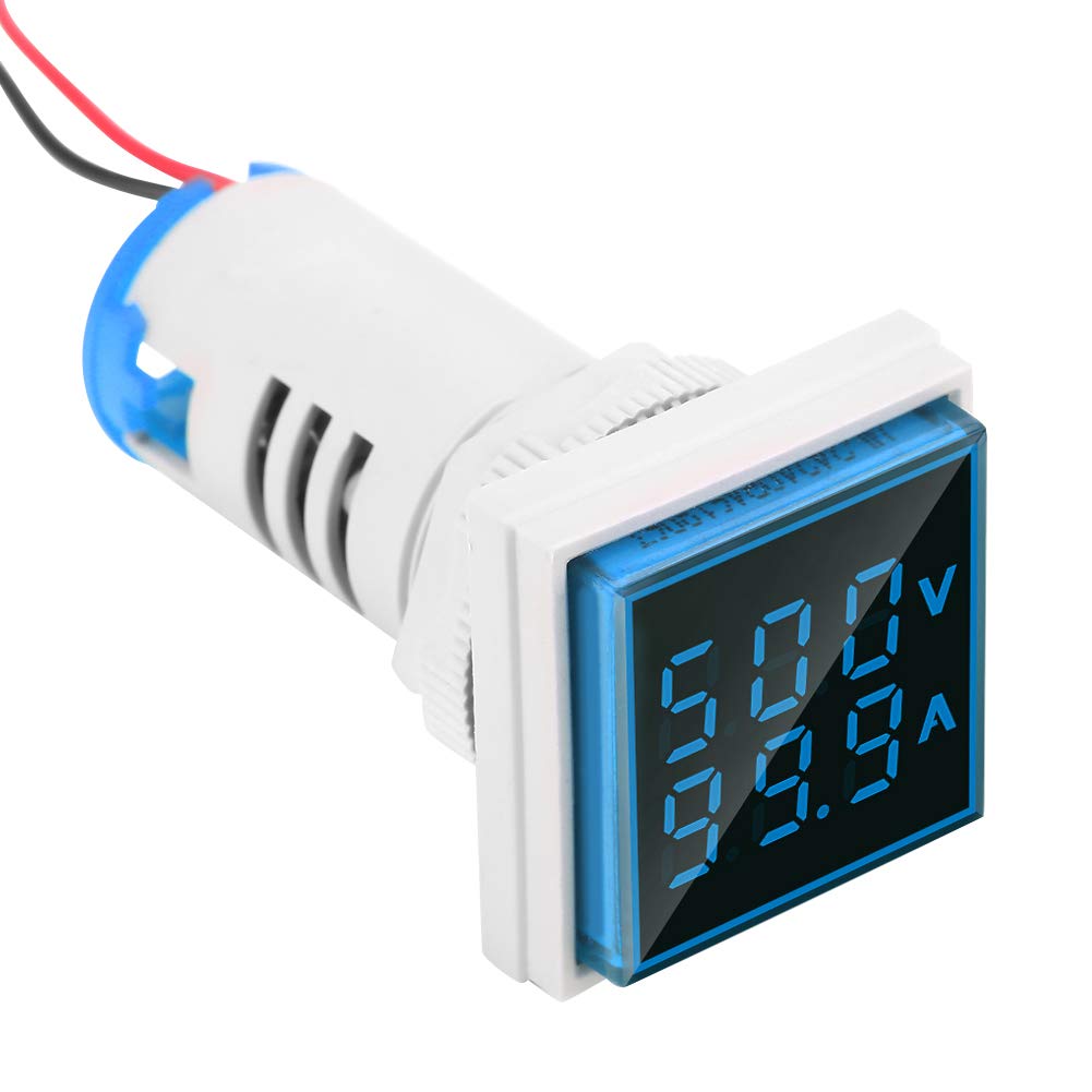 Oumefar 22mm 0-100A LED Digital Display AC Voltage Current Tester Indicator 60-500V Mini Voltage Meter Current Detector for Voltage Testing(Blue)