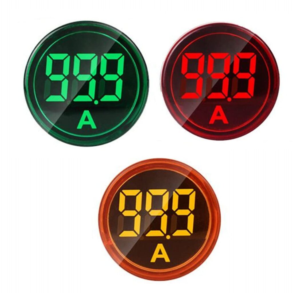 Szliyands 3pcs Digital Display AC Current Indicator, 22mm Round Head LED Current Tester 0~100A Ammeter Monitor Green red Yellow