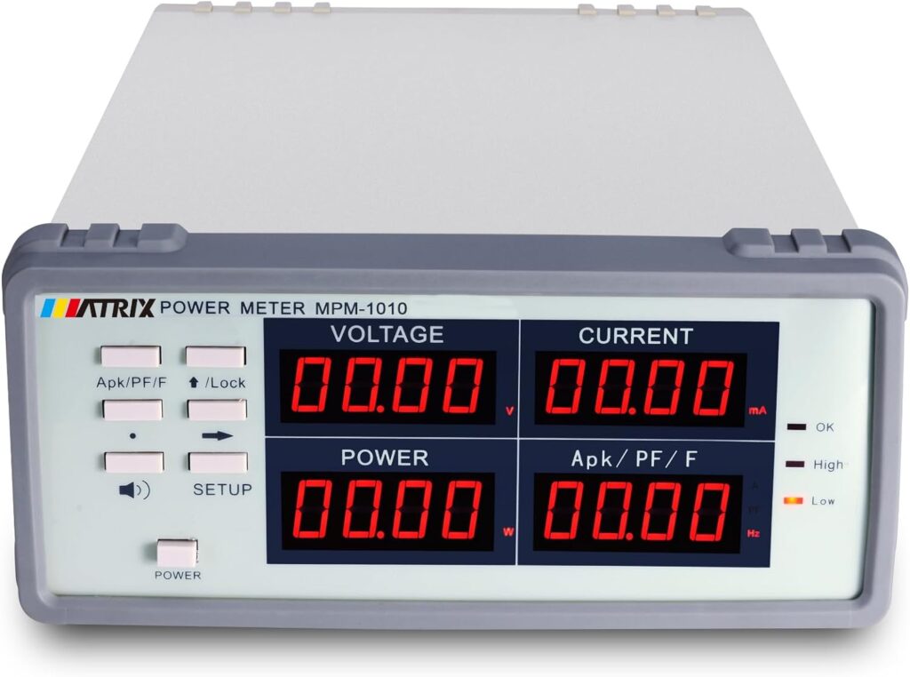 MATRIX Power Meter, Watt Meter 15Hz-650Hz, AC/DC Power Meter, Power Analyzer Current and Voltage Test, High Precision Multimeter with Upper and Lower Limit Set and Sound Light Alarm, MPM-1010