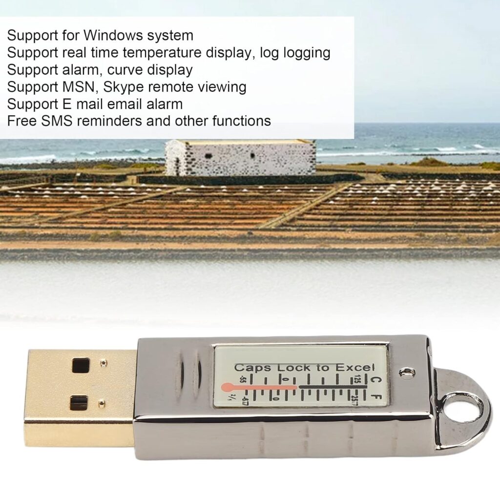 USB Computer Thermometer Waterproof USB Thermometer Data Logger, Temperature Sensor Data Recorder Upper Lower Limit Temperature Alarm