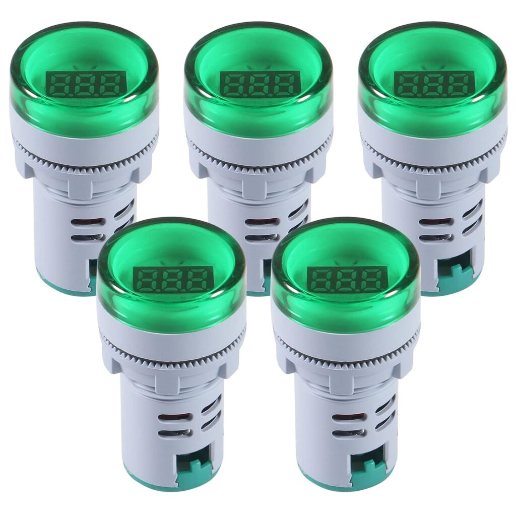 AITRIP 5PCS Digital DC Voltmeter LED Display Voltage Voltmeter AC 20-500V Voltage Meter Monitor 110v 220v Volt Detetor Indicator Round Lamp Tester Green