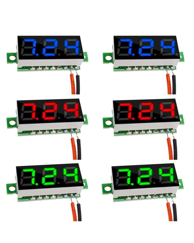 Sumklin Mini DC Voltmeter 0.36 inch 2-Wire DC 4-30V Voltage Tester 6PCS LED Panel 3 Colors Combined