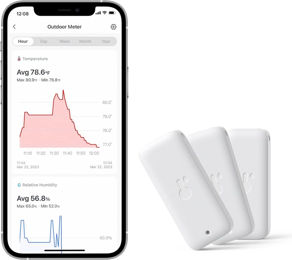 SwitchBot IP65 Indoor Outdoor Hygrometer Thermometer Wireless 3Packs, 394ft Bluetooth Range, Refrigerator Thermometer, Dewpoint/VPD/Absolute Humidity Sensor, 2-Year Battery Life, Free Data Storage