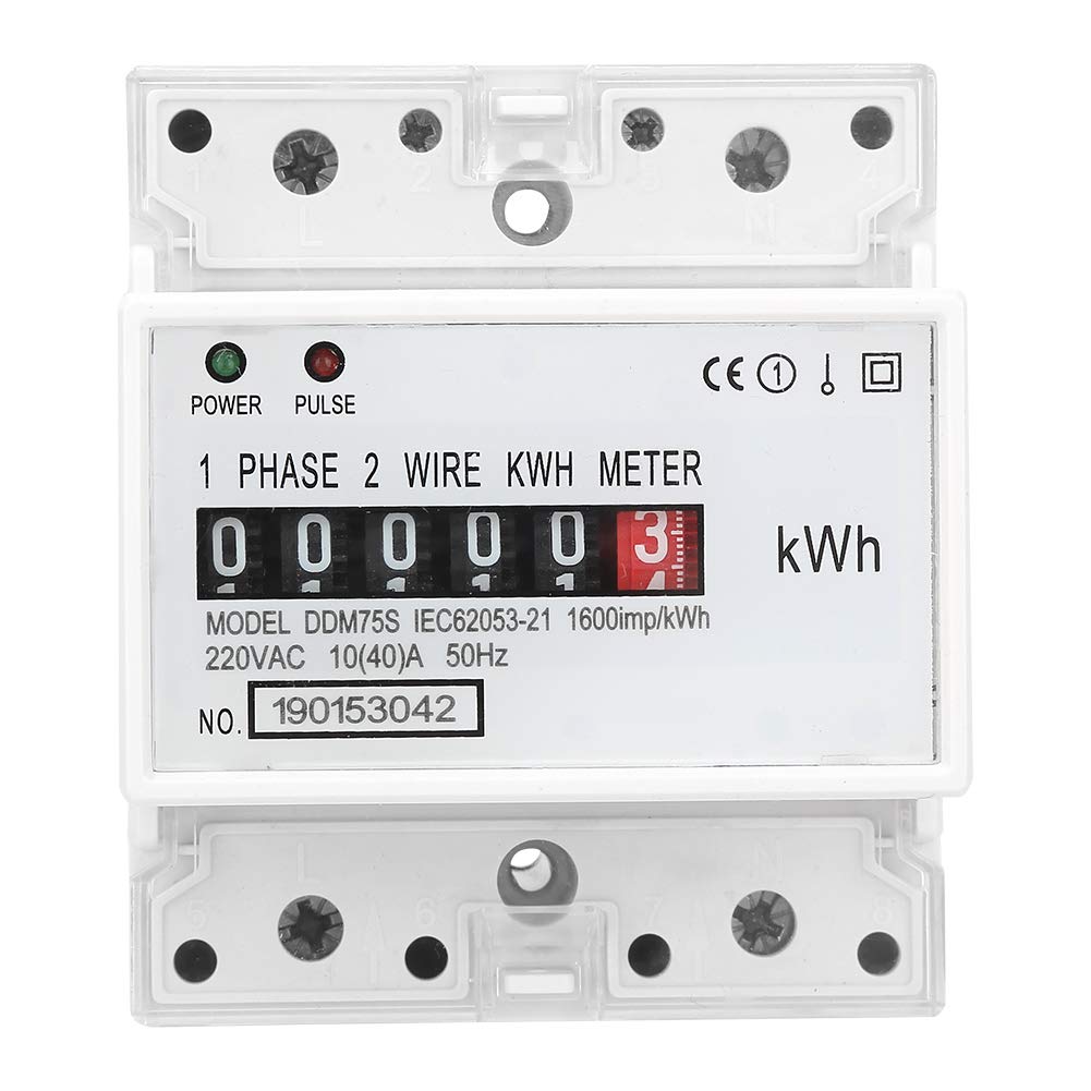 Electric Meter, KWh Meter, Single Phase 4P LED DIN-Rail Electricity Power Consumption Wattmeter Energy Meter, 10-40A