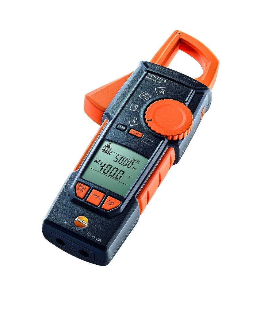 Testo 770-2 Digital Clamp Meter – Multimeter T-RMS for Hands-Free HVAC Measurements, Current, and Frequency Testing – Voltage Tester incl. Automatic Range Detection and thermocouple Adapter, Black