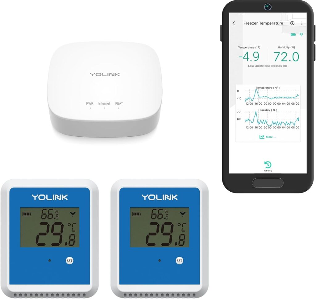 YoLink 2-Pack X3 version Temperature Humidity data logger, longest wireless range, 5+ Years Battery, Emails/Text/App Alerts, Alexa, best Freezer, Greenhouse monitor. Hub Included