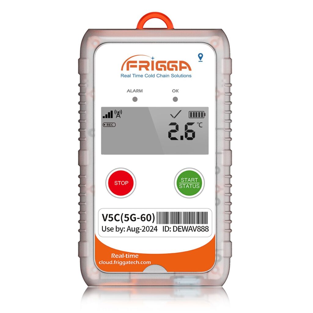 Frigga 4G/5G Real-Time Temperature Humidity Data Logger Single-Use 28800 Points Remote Wireless Digital Temperature Recorder 60 Days for Ocean Tracking Pharmacy Cold Chain Logistics High Accuracy, V5C