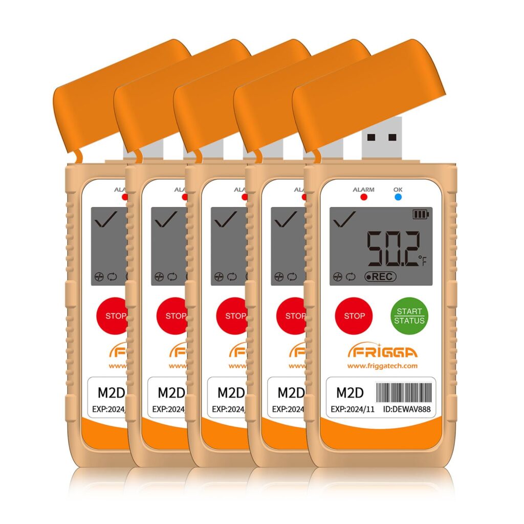 Frigga M2D 5 Pack Multi-Use Temperature Data Logger USB Digital Temperature Recorder Reusable 14400 Points High Accuracy Thermometer Logger PDF CSV Report